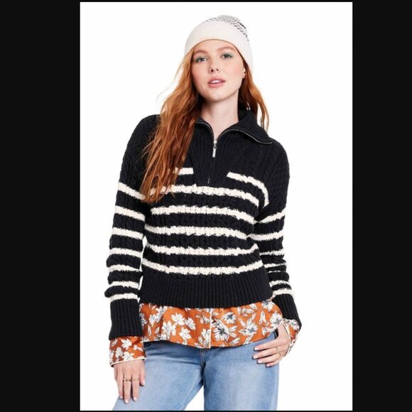 La Ligne x Target Quarter Zip Striped Cable Knit Sweater Size XXS Black White - Picture 1 of 11